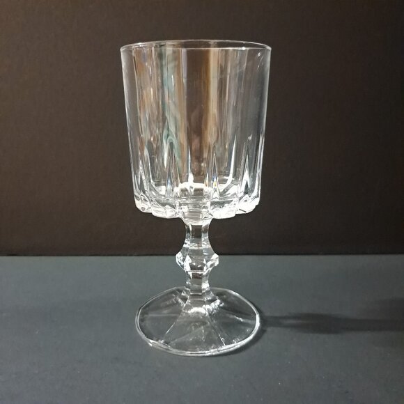 Vintage Clear Glass Water Goblet 6" Tall Paneled Bowl Faceted Stem 3" Wide - Picture 1 of 16
